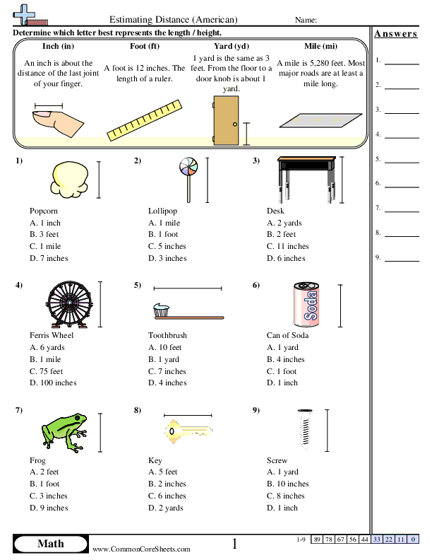 Estimating Length (American) worksheet